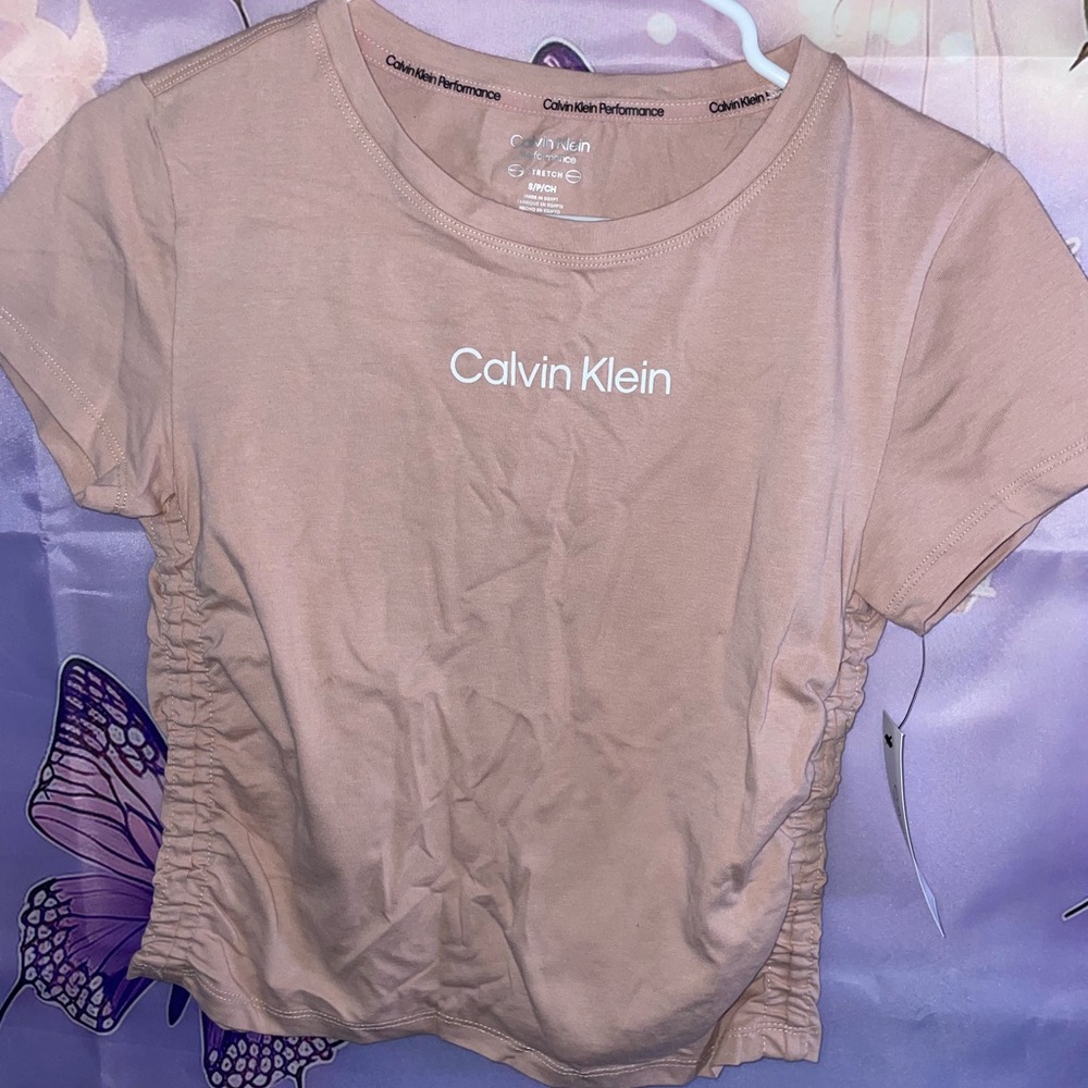 Calvin Klein Pink Ruched Side Logo Tee